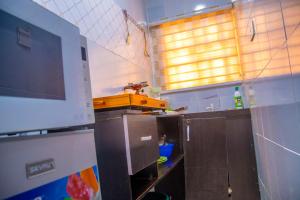 Η κουζίνα ή μικρή κουζίνα στο Cozy Modern Apartment with Free WiFi Netflix 1bed luxury Apartment, Adeniyi Jones 24hours Power 3min From the Airport