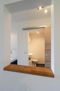 ein Bad mit einem Spiegel und einem WC in der Unterkunft 1-Zimmerapartment Am Hochwald in Bad Liebenzell + 7 Fotos