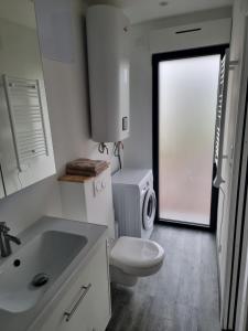 a white bathroom with a toilet and a sink at Le bêêêl endroit in Gélucourt +10 photos