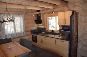 a kitchen with a sink and a table in a cabin at Ferner Alm in Thomatal