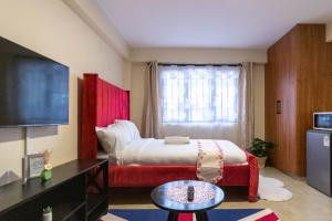 TV a/nebo společenská místnost v ubytování Burgundy Studio with free WI-FI