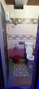 un baño con inodoro y lavabo en karthikfamilyguesthouse, en Hampi