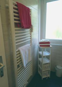 a bathroom with a towel rack and a window at Harz-Fewo-Wolf in Bad Harzburg +87 photos
