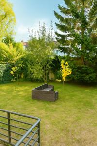 ein Park mit einer Bank und einem Baum im Gras in der Unterkunft VAJAGIC Apartment 2 mit GartenLounge! Messe, Klinikum, Krupp Krankenhaus in Essen