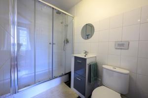 een badkamer met douche, toilet en wastafel bij Les Jonquilles in Chef-Boutonne