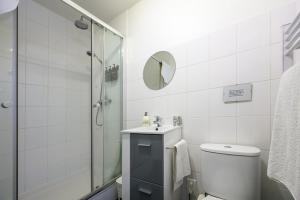 een badkamer met douche, toilet en wastafel bij Les Jonquilles in Chef-Boutonne