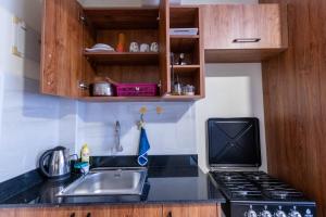 een keuken met een spoelbak en een fornuis bij Cyan Studio with free WI-FI in Nanyuki