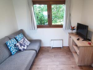 un salon avec un canapé et une télévision dans l'établissement Apartamentos via street 3000, à Hinojedo