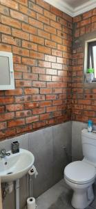 Un baño con un inodoro blanco y un lavabo. en LyonsDen 1, en Worcester