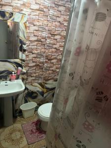 a bathroom with a toilet and a sink at Hotel del valle san Miguel 530 in Melipilla