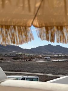 a view of the desert from a car window at Villa Petra in Tuineje