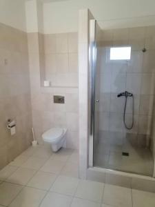 a bathroom with a shower and a toilet at Motel Senec in Senec +57 photos