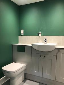 een badkamer met een witte wastafel en een toilet bij Perfitt Place in Bungay +5 foto's