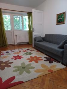 un salon avec un canapé et un tapis dans l'établissement Homely Cozy Place, à Bucarest