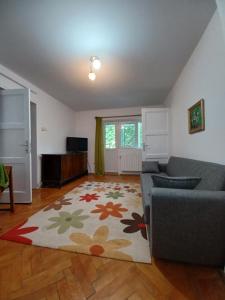 un salon avec un canapé et un tapis dans l'établissement Homely Cozy Place, à Bucarest