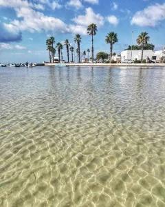 a body of water with palm trees on a beach at Emily casa vacanze in Porto Cesareo