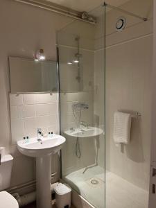 a bathroom with a sink and a shower at Studio meublé à Jonzac in Jonzac