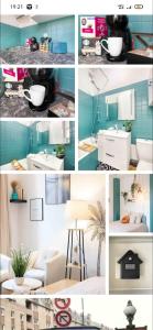 un collage de différentes images d'une salle de bain dans l'établissement Nid douillet, à Le Pré-Saint-Gervais