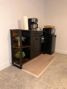 a black cabinet with some plants in a room at Cozy and Spacious Suite - Private Ensuit Bath - King Bed - Ultra Fast Wifi - Free Parking - Smart TV in Rockland