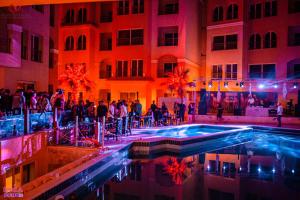 a group of people standing in front of a building at Rosa Boho Hotel And Aqua Park in Hurghada +19 photos