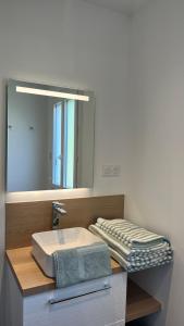 a bathroom with a sink and a mirror at La maison d a cote in Éguzon-Chantôme