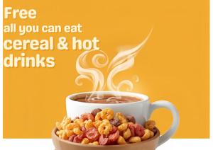 a cup of coffee and a bowl of cereal and hot drinks at Tooting Stays in London