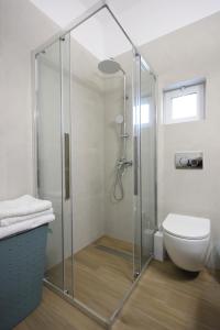 una ducha de cristal en un baño con inodoro en Avlos Luxury Home-NEW! 5 Min to Ctr, en Ioannina 8 fotos más