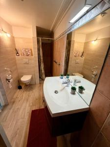 a bathroom with a sink and a toilet and a mirror at Maison bord de mer in Le Gosier +21 photos