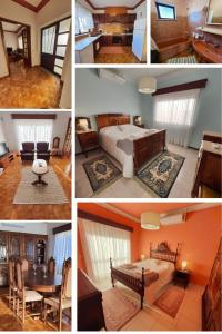 a collage of four pictures of a bedroom at Casa dos Pomares in Figueira da Foz