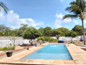 una piscina en un patio con una palmera en Paraíso dos Coqueiros, en Fortim 24 fotos más