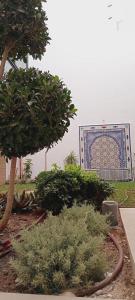 un jardín con árboles y un letrero al fondo en Casa del mar, en Agadir nʼ Aït Sa
