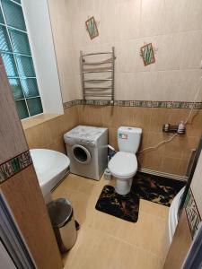 a small bathroom with a toilet and a sink at Двокімнатна квартира біля Сіті-центру in Mykolaiv