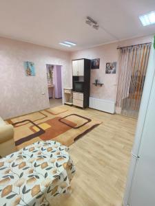 a living room with a bed and a television in it at Двокімнатна квартира біля Сіті-центру in Mykolaiv