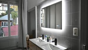 a bathroom with a sink and a mirror and a window at Appartement hyper-centre Épinal in Épinal +8 photos