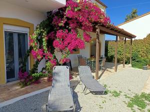 ピツイディアにあるPalatinos IIのピンクの花の木と椅子2脚