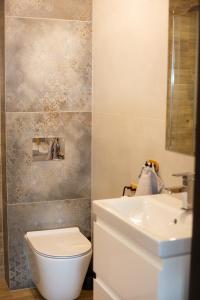 a bathroom with a white toilet and a sink at "Work and Quiet", Faktura VAT, KLIMATYZACJA, AIR CONDITIONING, GROUND FLOOR, PARKING, PARTER, in Kielce