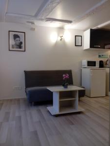 a living room with a couch and a table at Studio Chavigny avec wifi in Chavigny +18 photos