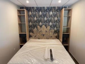 Dormitorio pequeño con cama con pared en chez isabelle et thierry, en Harnes