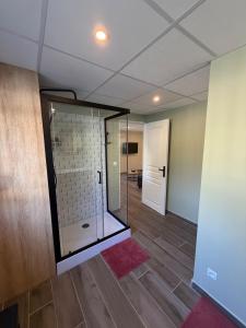 Habitación con baño con ducha acristalada. en chez isabelle et thierry, en Harnes