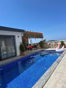 a swimming pool with a view of the ocean at Villa karya in Kas