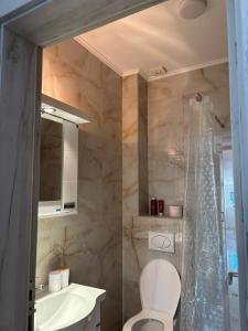 a bathroom with a toilet and a sink at Red room in Petrovac na Mlavi