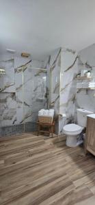 a bathroom with a toilet and a sink at Boho Chic Relaxing Space in Fajardo