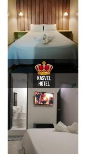 two pictures of a bedroom with a king sized bed at Hotel Kasvel in Valledupar