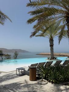 アズ・シーファーにあるVilla La Mer Sifahのヤシの木があるスイミングプール