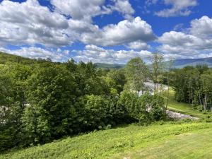 a view from a hill with trees and a field at Two Bedroom Loft Apartment Sleeps 8 with River Views near Loon Mountain in Lincoln