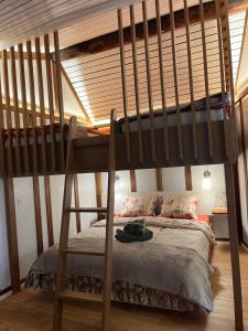 a bedroom with a bunk bed and a loft at Dammablick Göschenen in Göschenen