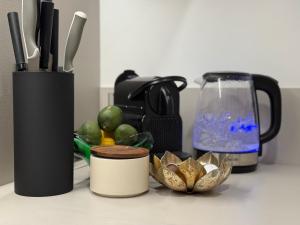a kitchen counter with a blender and some food at Veleslaveenka in Plzeň