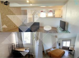 twee foto's van een woonkamer en een woonkamer met bij Le Relais in Poitiers