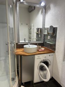 a bathroom with a sink and a washing machine at Studio ensoleillé près du port et des plages in Hyères