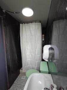 a small bathroom with a sink and a toilet at Mate Sur Hostal in Cochrane